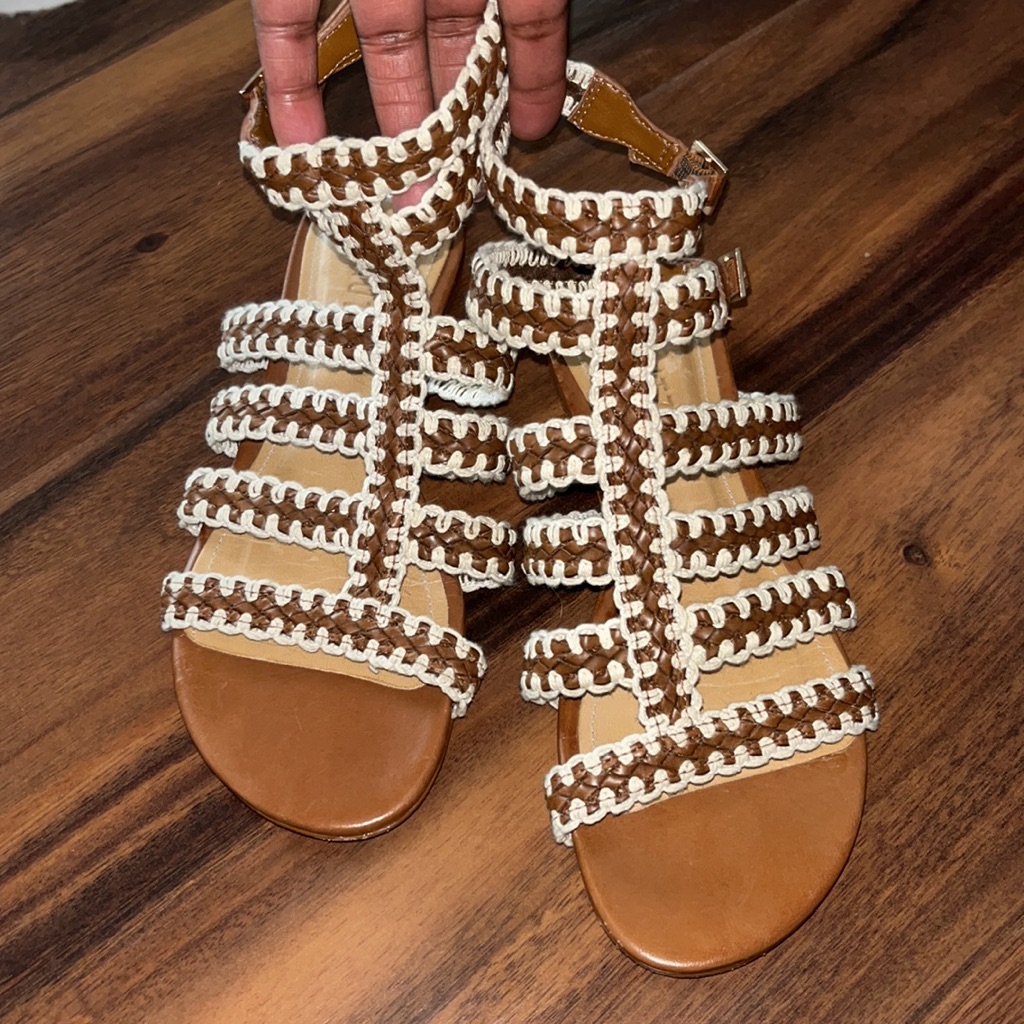 Schutz Lorena Braided Leather Woven Ankle Strap Gladiator